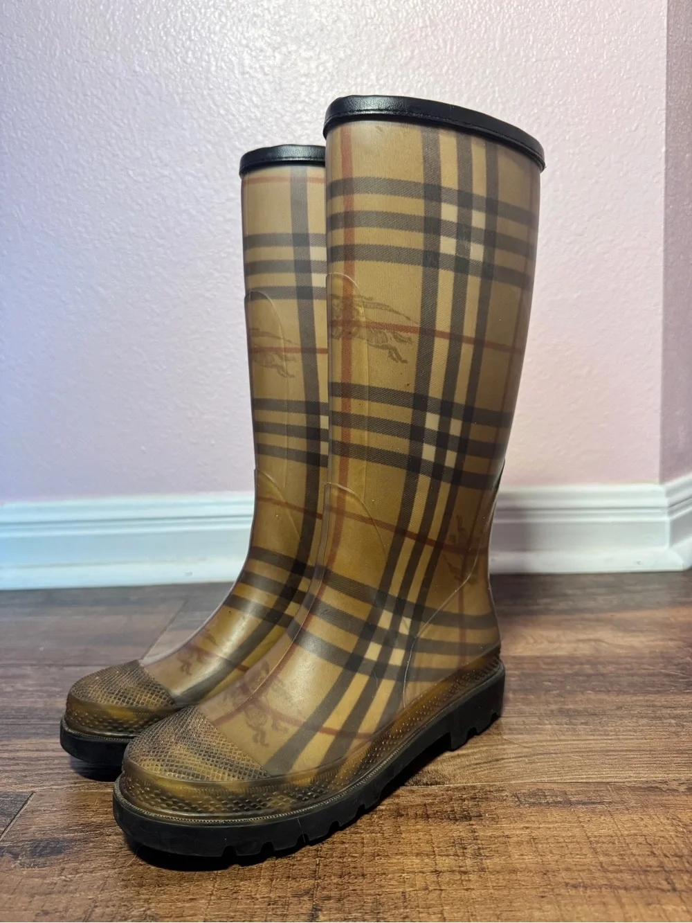 Burberry Tan Plaid Rain Boots